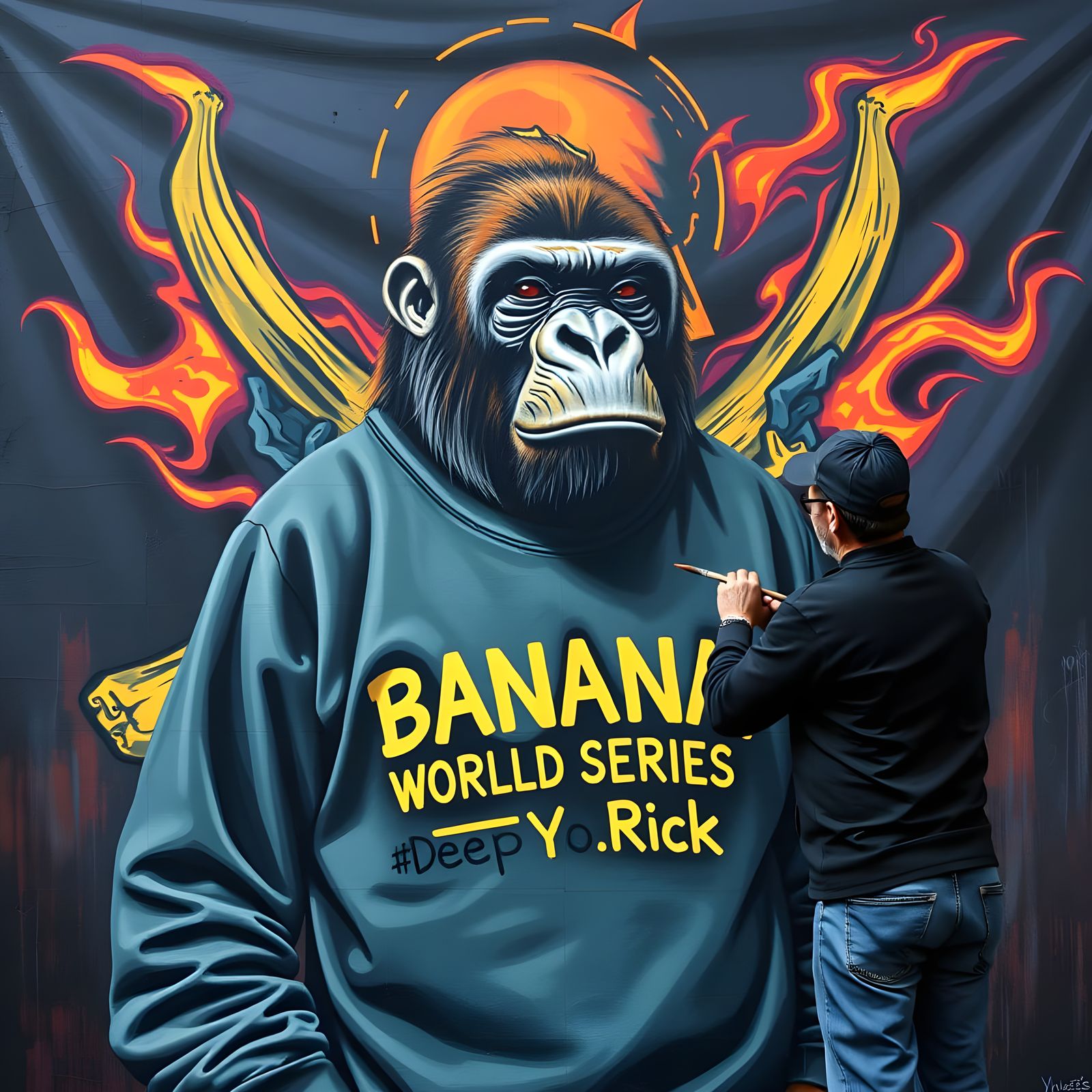 Urban Graffiti Gorilla in Banana World Series Mural