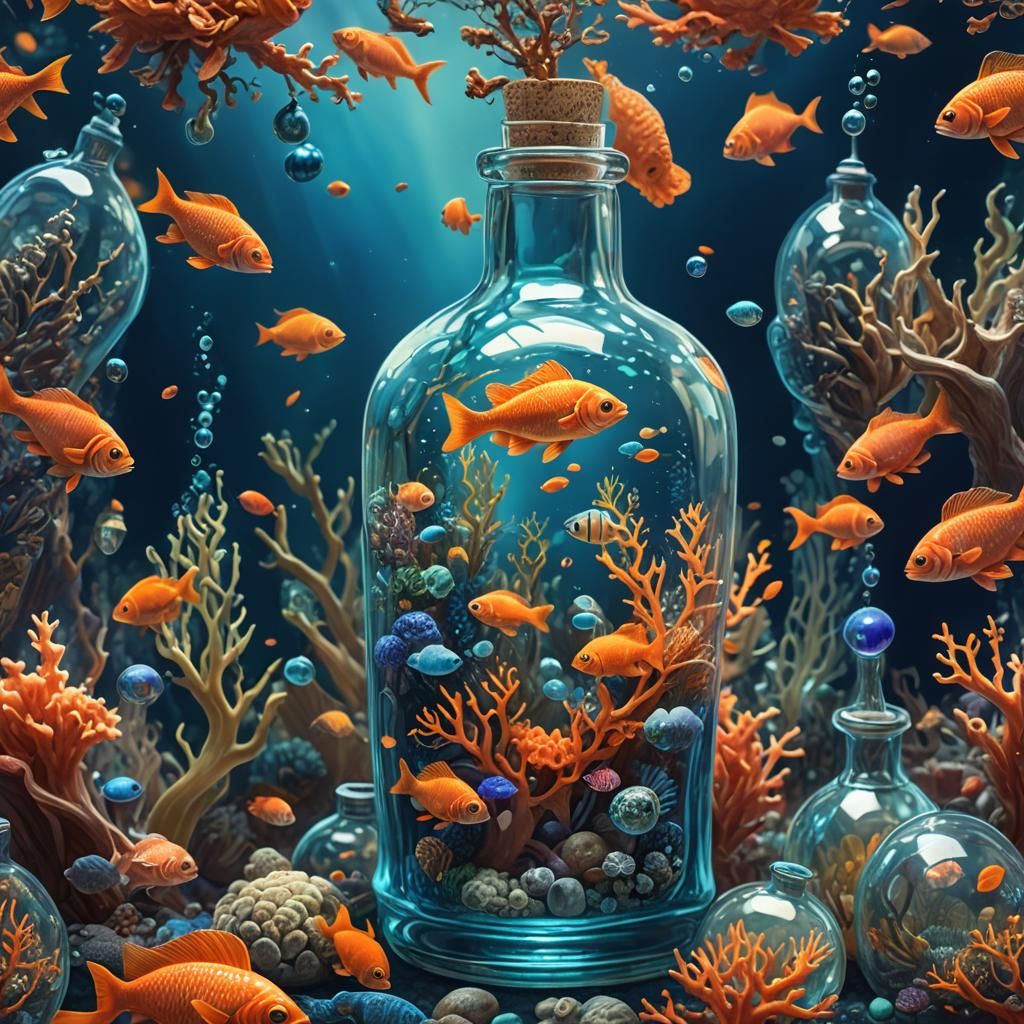 Underwater World in a Bottle: Fantastical Oil Painting