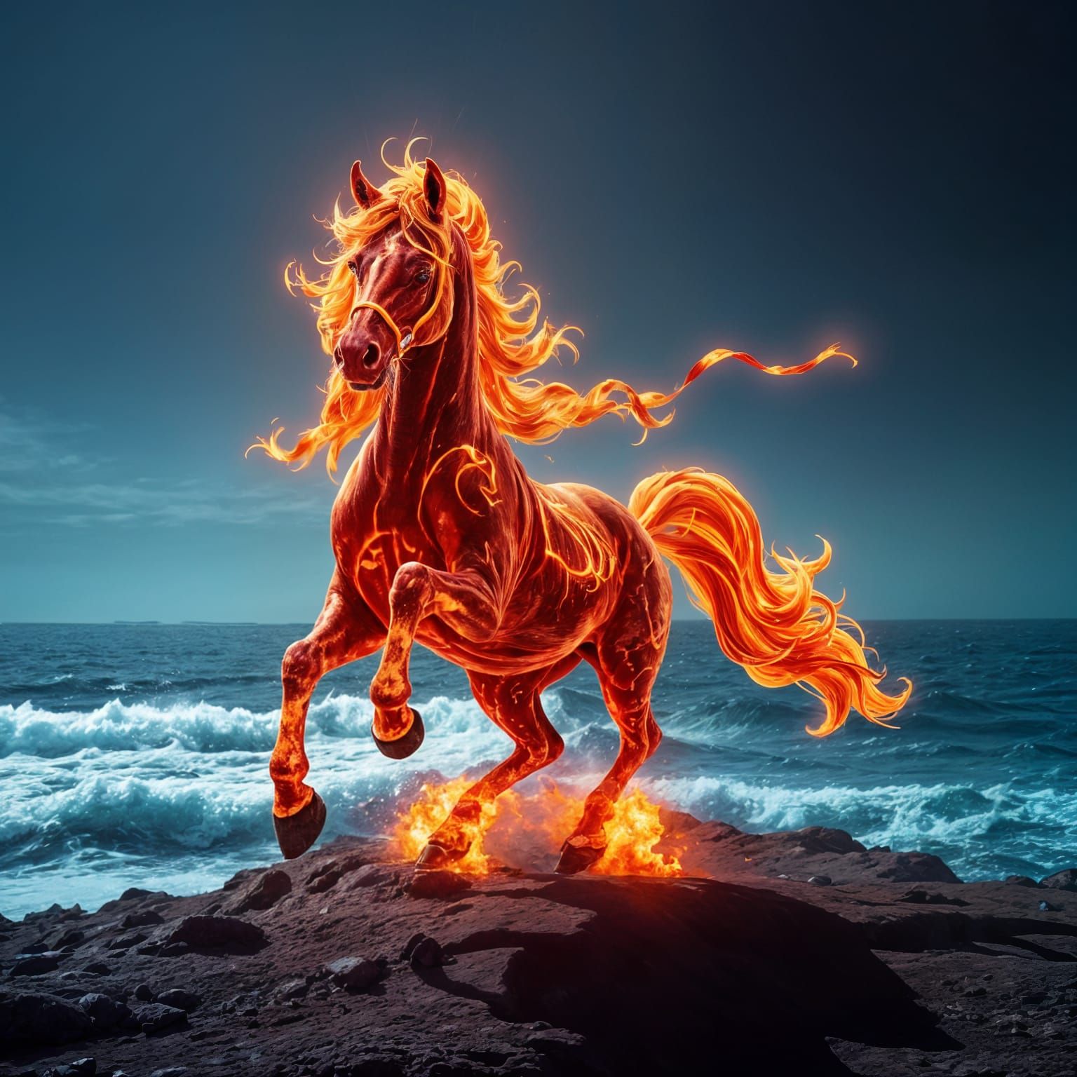 Majestic Fire-Horse in Dynamic Digital Art