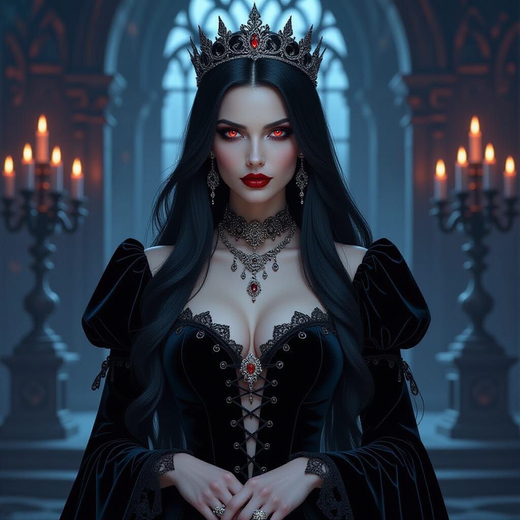 Gothic Vampire Queen Portrait in Dark Romanticism Style