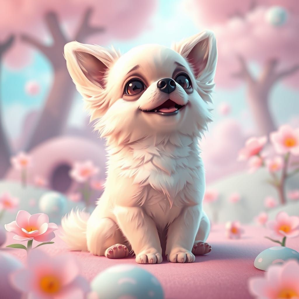 Fluffy Chihuahua in Surreal 3D Cartoon Wonderland