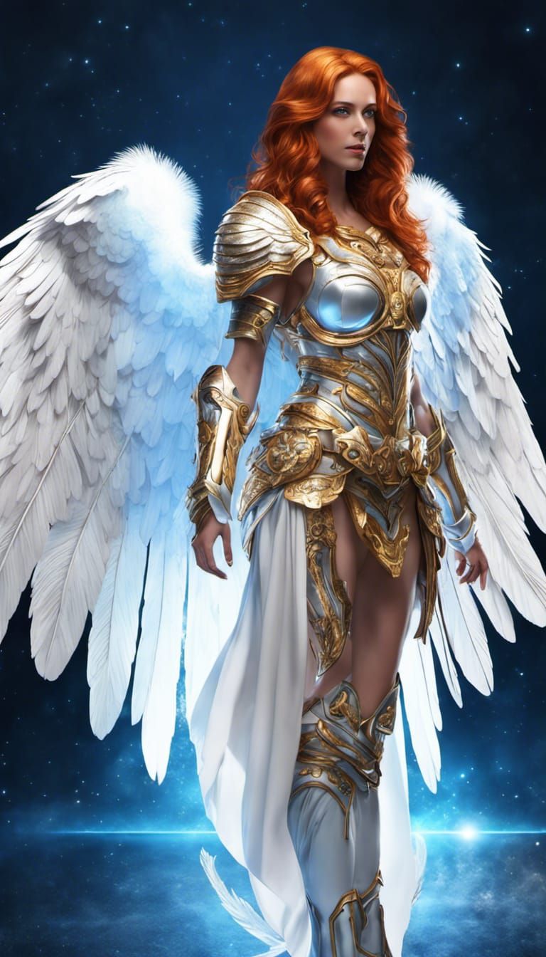Celestial Redhead Angel in Winged Armor