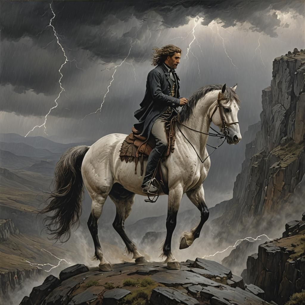 Andalusian Horse in Storm, Tonalist Painting Style