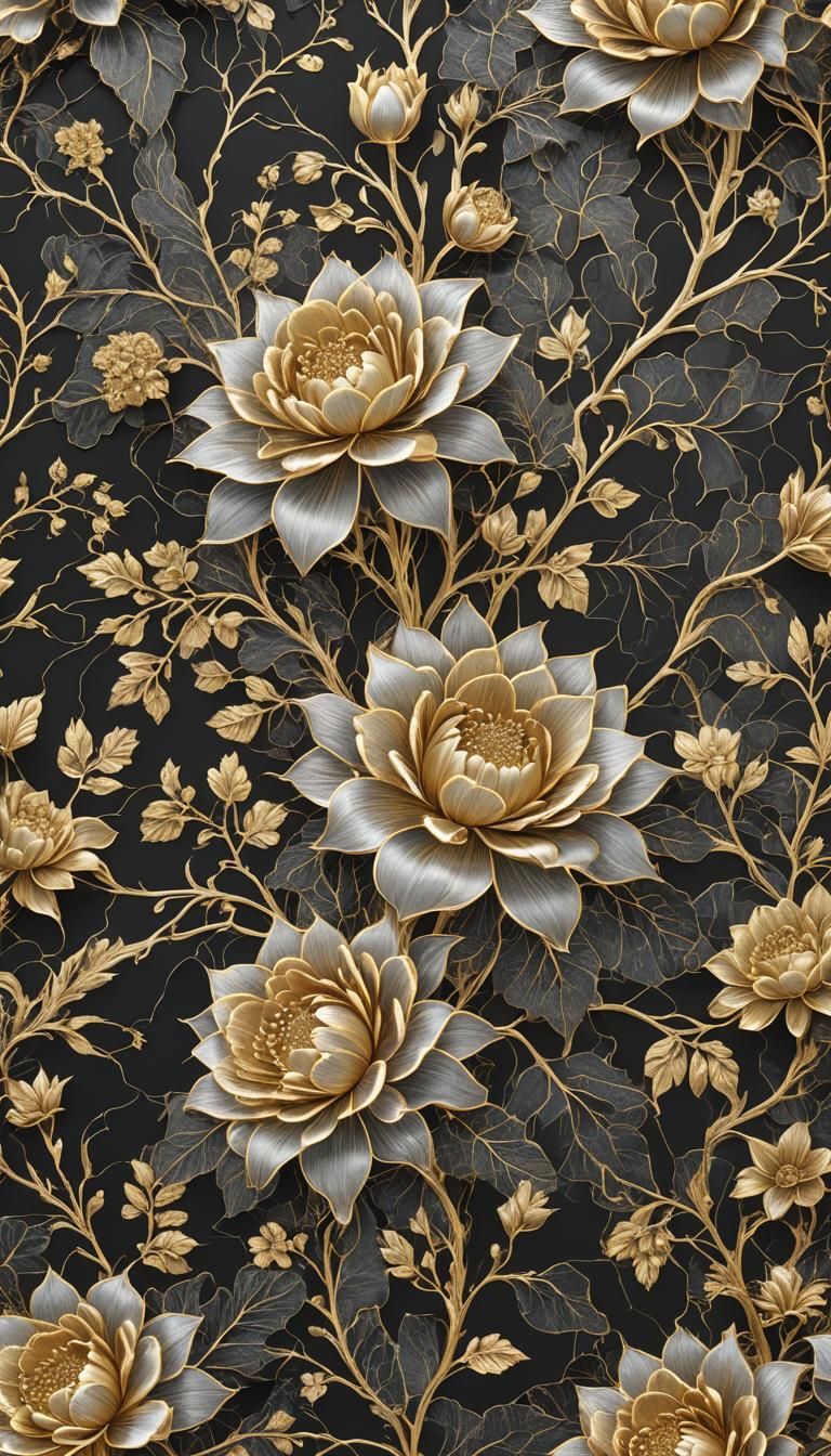 Gothic Gold Thread Floral Bouquet in Kintsugi Style