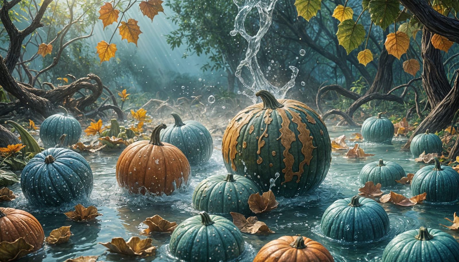 Hyperrealistic 3D Gourds with Dramatic Lighting