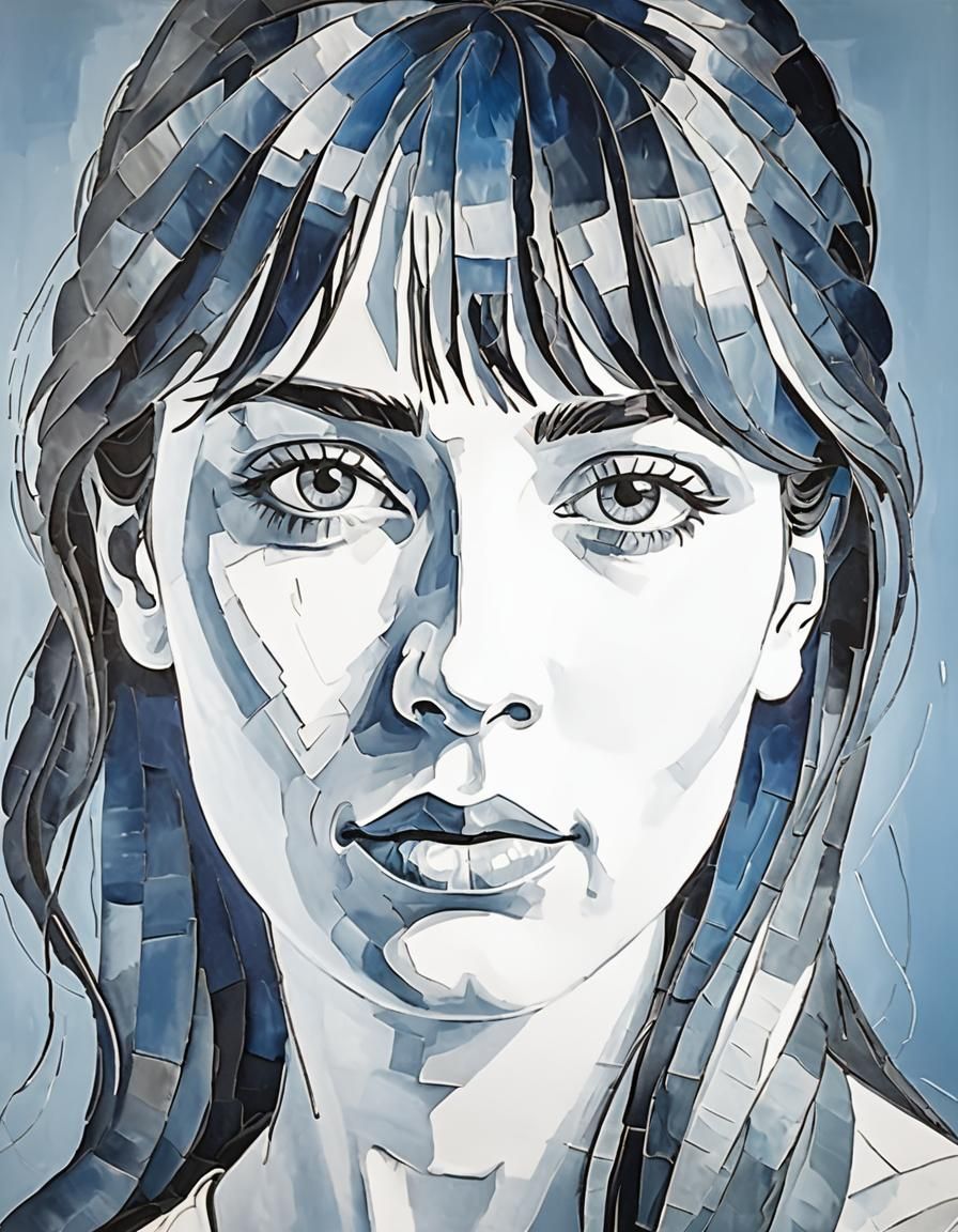 Young Woman Portrait in Blue Period Style