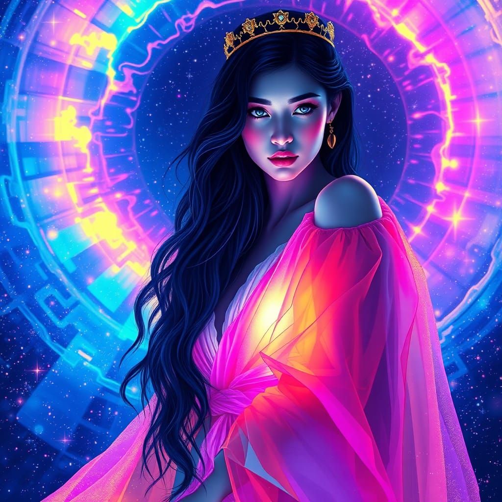 Celestial Enchantress Grace in a Neon Nebula Dreamscape