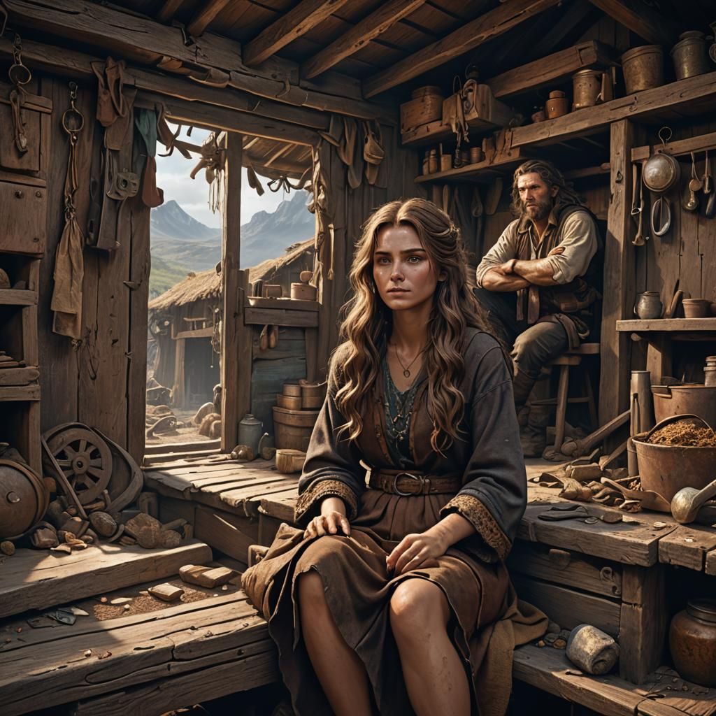 Woman and Man in Shack: Fantasy Concept Art
