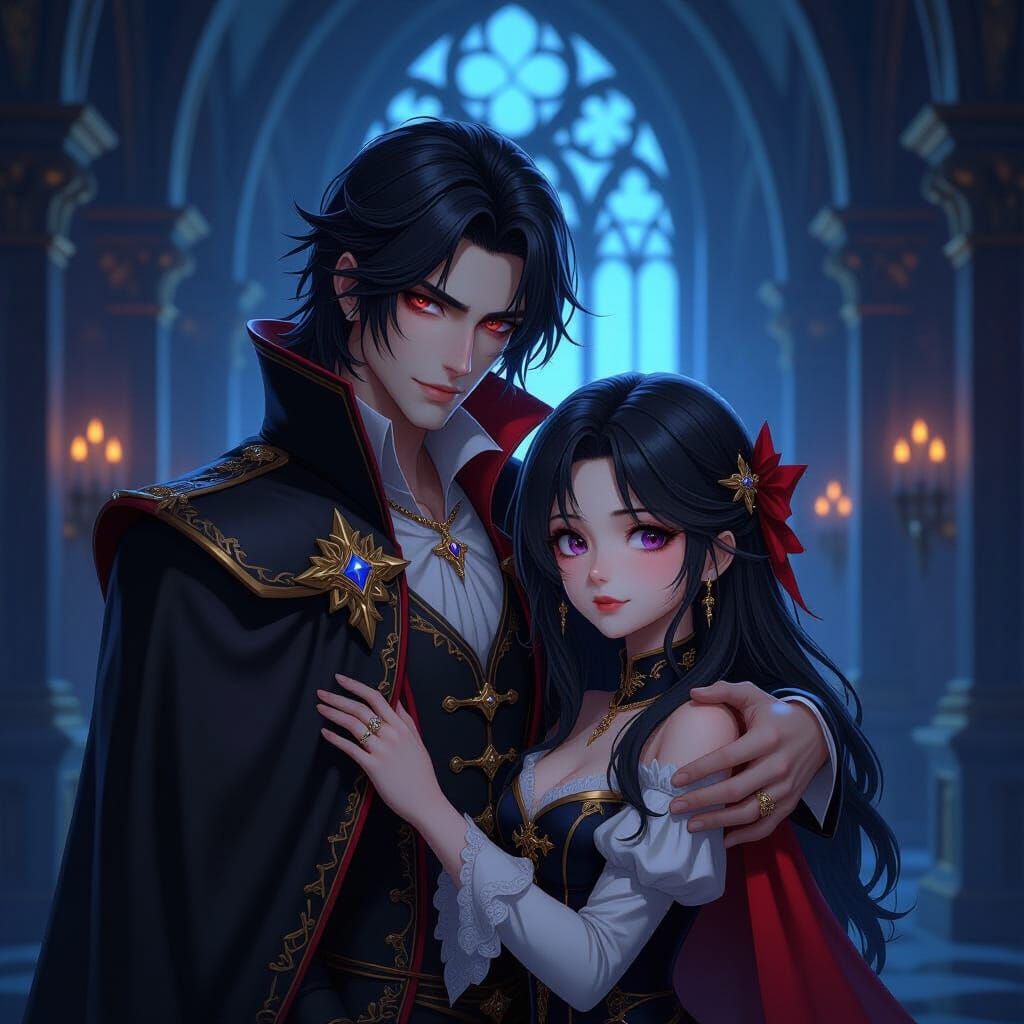Vampire Prince and Human Girl in Gothic Castle