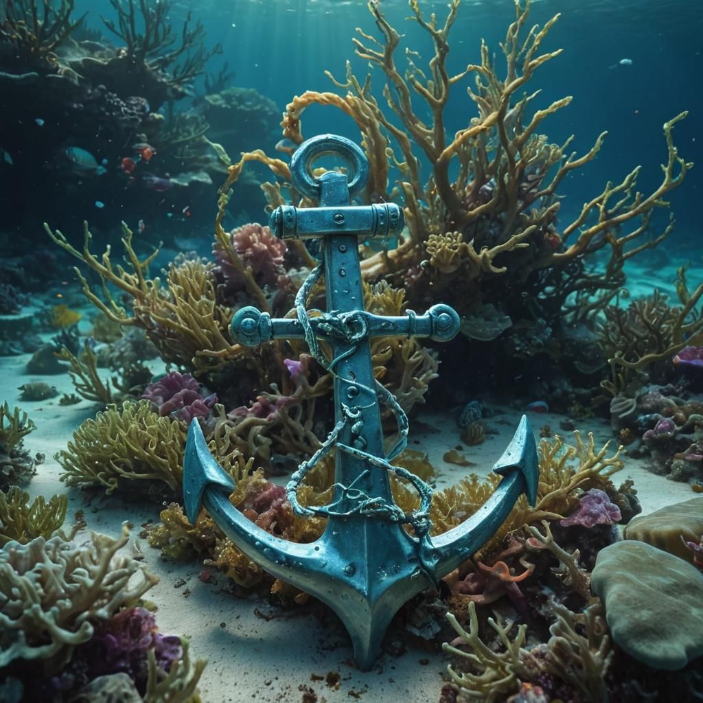 Mystical Anchor on Ocean Floor in Fauvist Colors