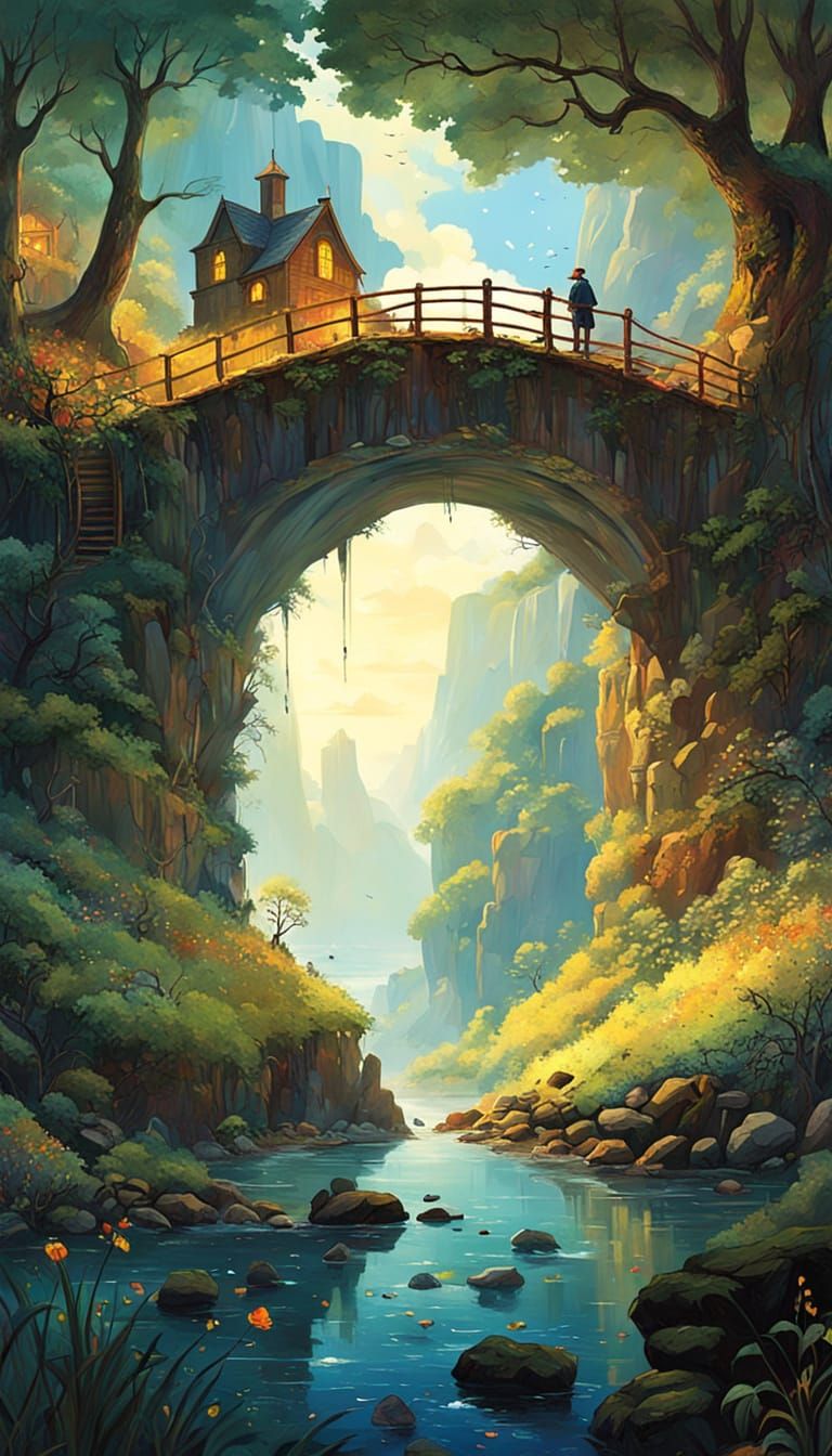 Fairytale Bridge House in Whimsical Sci-Fi Style