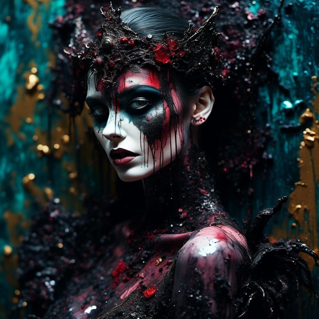 Beautiful Vampire muscle, <lora:Style 196:0.20> demon, cyberpunk queen<lora:Acrylic TEXTURE:0.54> soul, misty graveyard ...