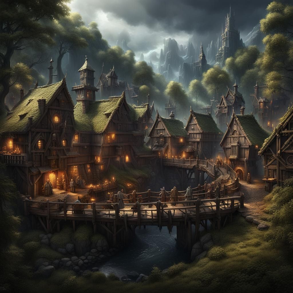 Dark Fantasy Dwarven Village in Medieval Forest