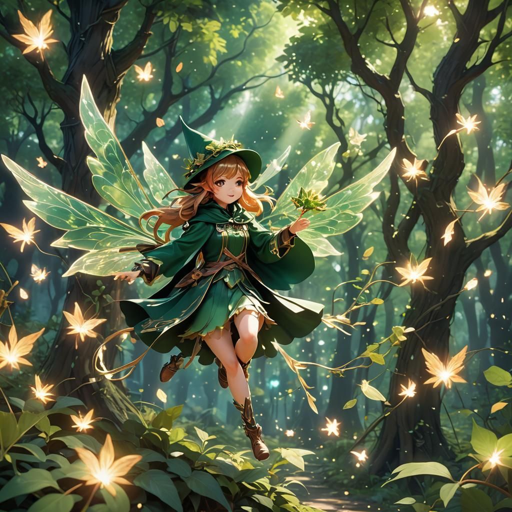 Whimsical Anime Fairy in Sunlit Forest