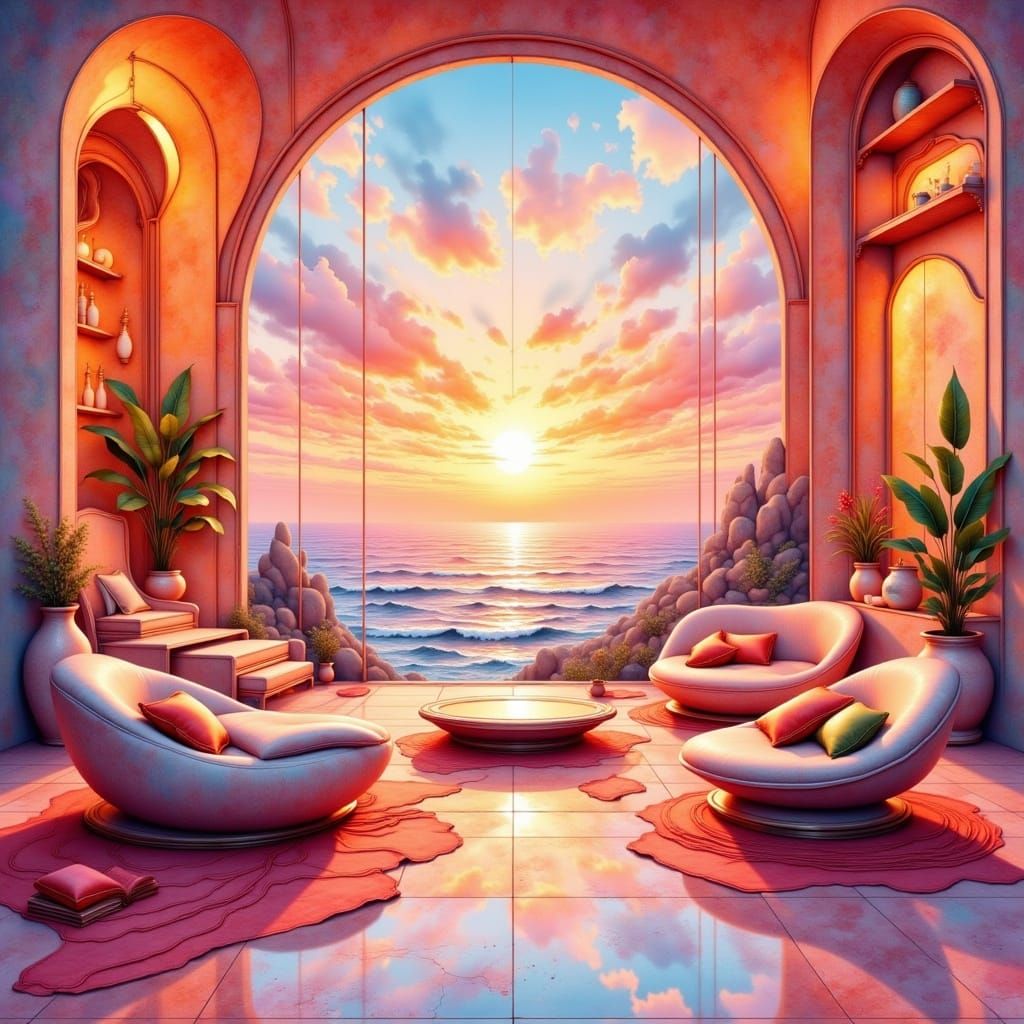 Baroque Lounge with Ocean Twilight Views