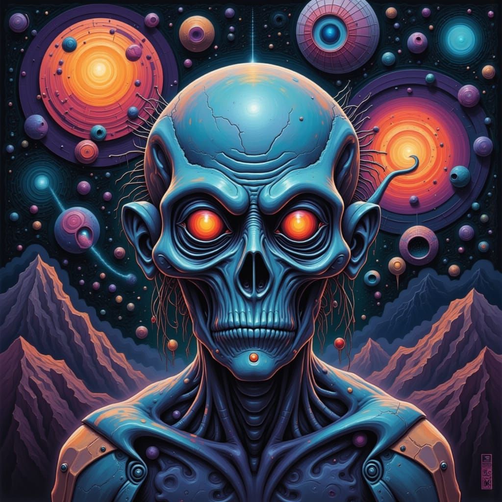 Beautiful Alien in Holographic Cosmic Illustration