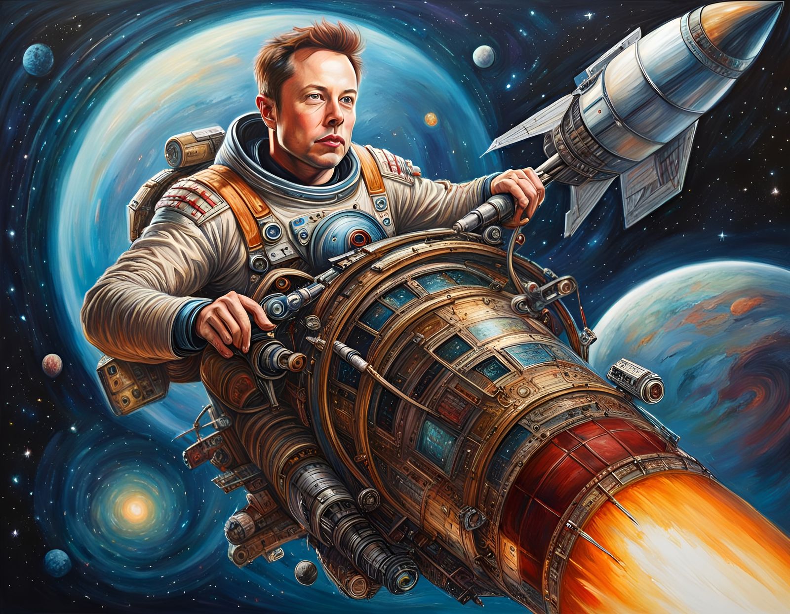 Elon Musk's Space Ride: A Hyperdetailed Digital Painting