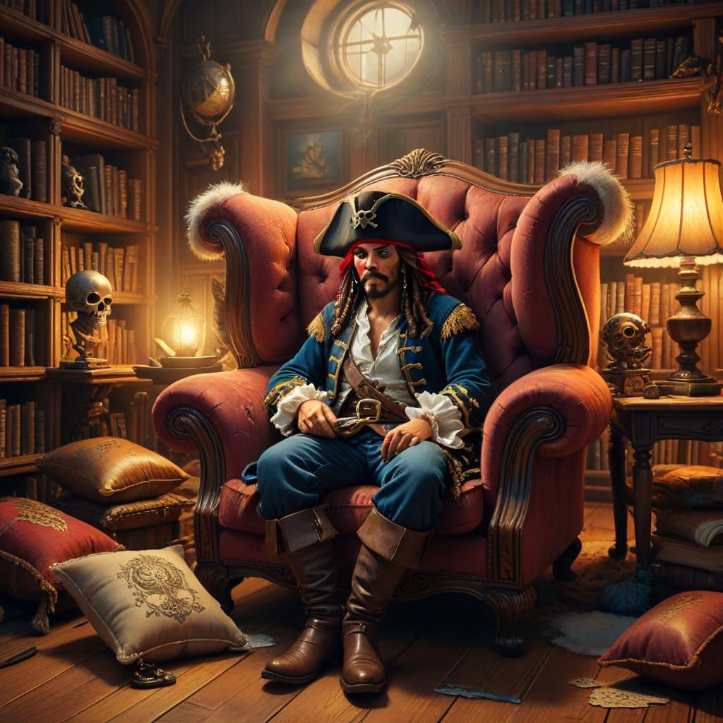 Pirate's Quest for Armchair in Surreal Digital Art