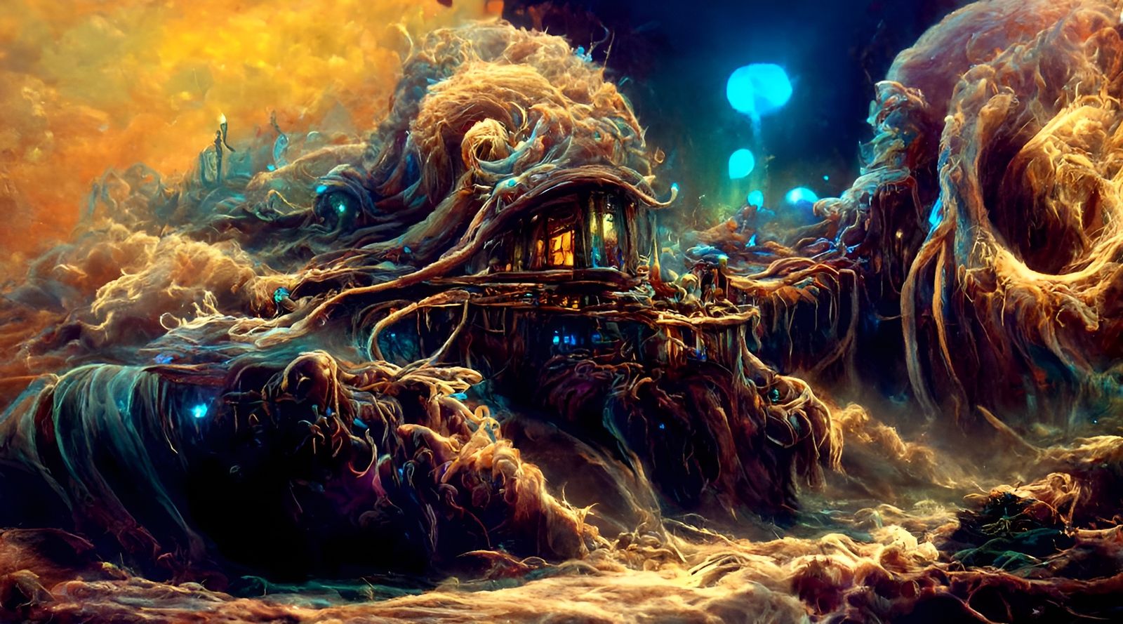 Bioluminescent Octopus in a Magical Laboratory: Neon Illustr...