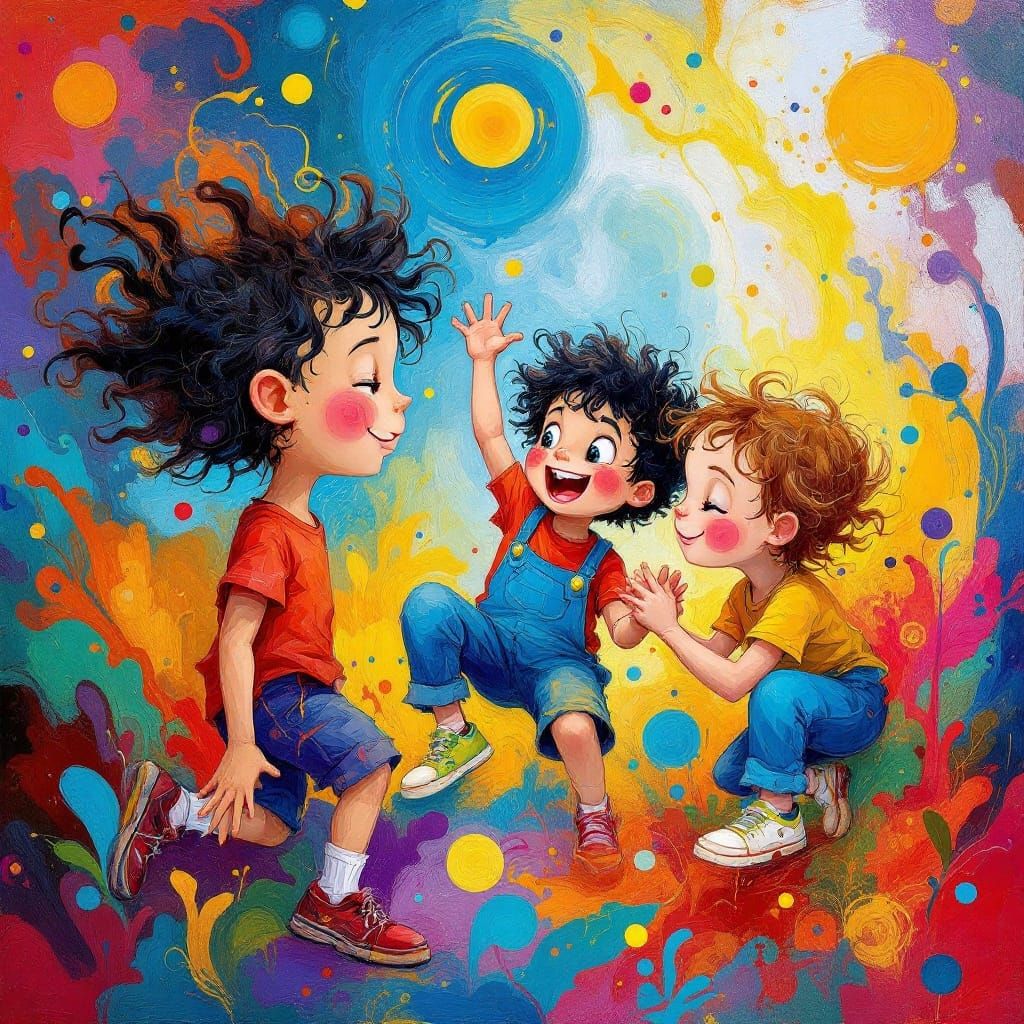 Children at Play in a Whimsical, Abstract World