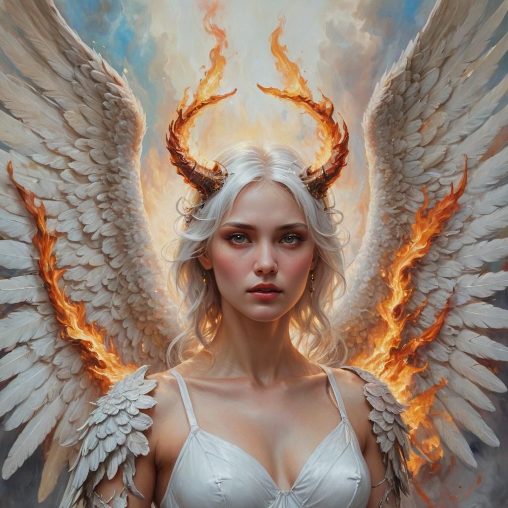 Surreal Angel-Demon Hybrid Portrait in Oil Painting Style