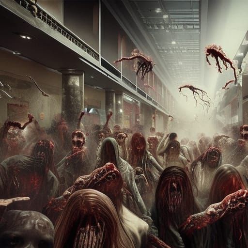Zombie Attack in Mall: Epic Digital Matte Painting