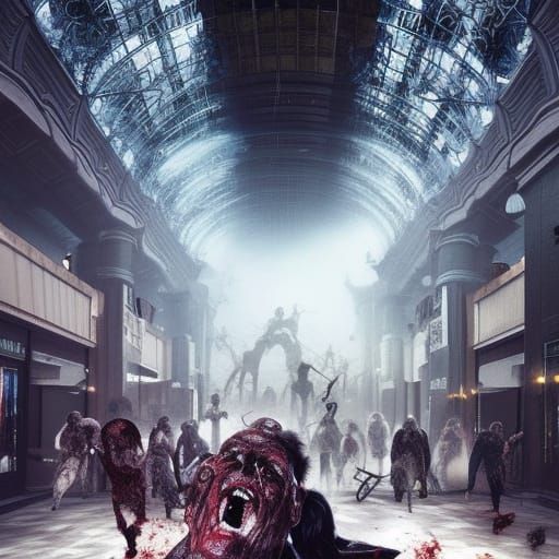 Zombie Attack in Mall: Epic Digital Painting