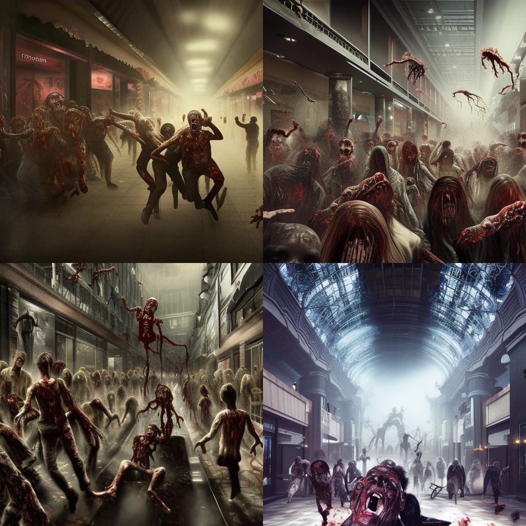Zombies Attack Mall: Epic Cinematic Digital Painting