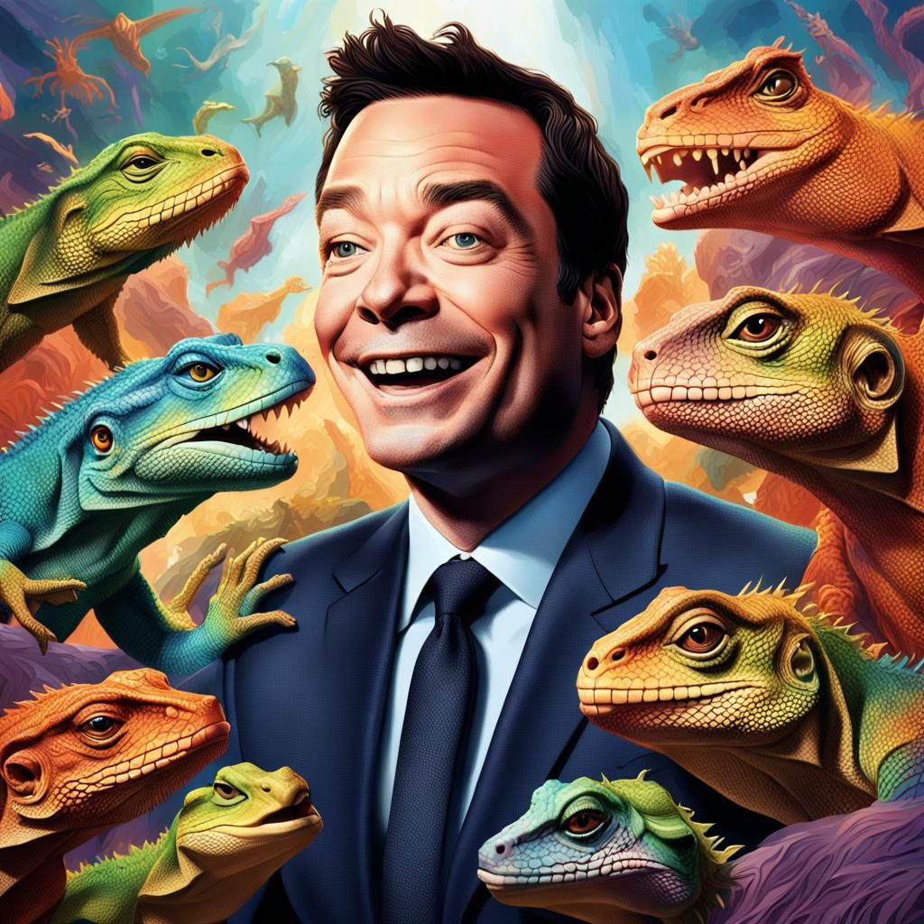 Lizard-People Worship: Hyperrealistic Splash Art