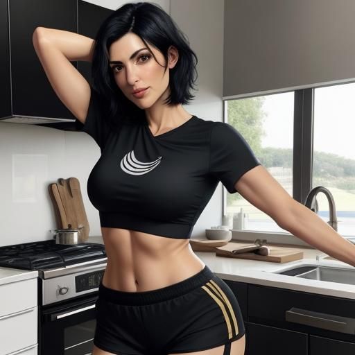 Beautiful Spanish Woman in Kitchen, Morning Light