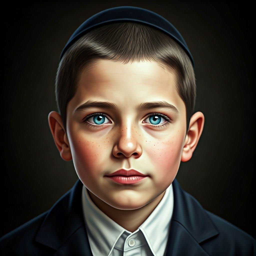 Intricate Hasidic Boy Portrait in Vibrant, Expressionistic S...