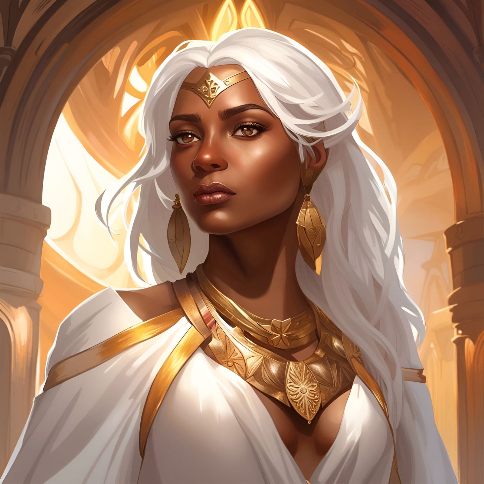 Golden-Eyed Priestess Portrait in Hyperdetailed Style