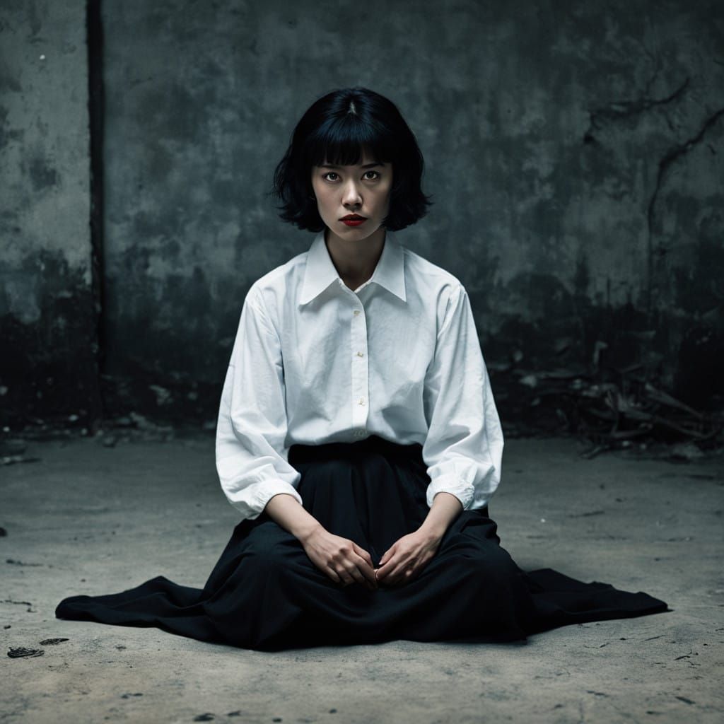 Enigmatic Witch Woman in Moody Black and White