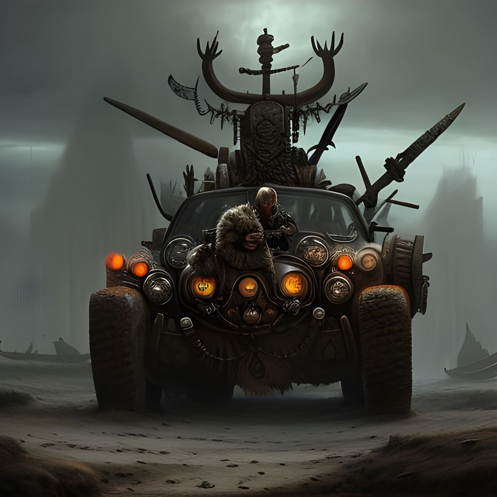 Vikingpunk Road Warrior BattleTank in Detailed Digital Paint...