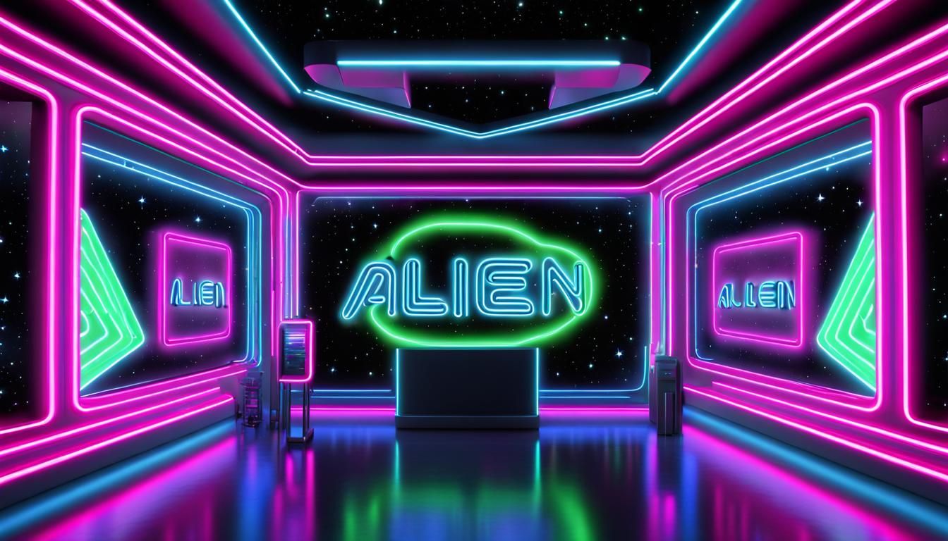 Futuristic Neon Sign for Alien Stores in 3D