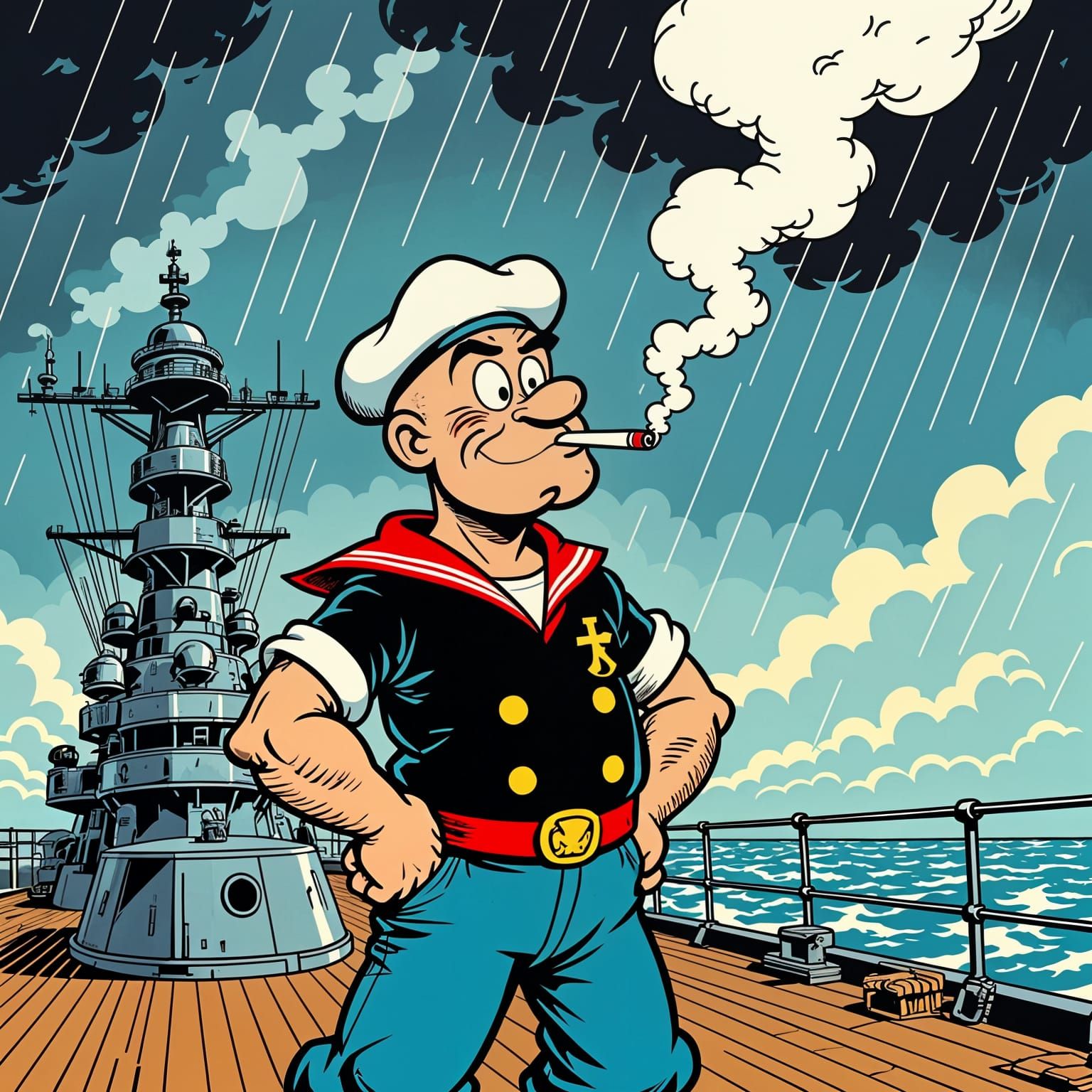 Popeye Smokes a Joint in Acid Rain Storm