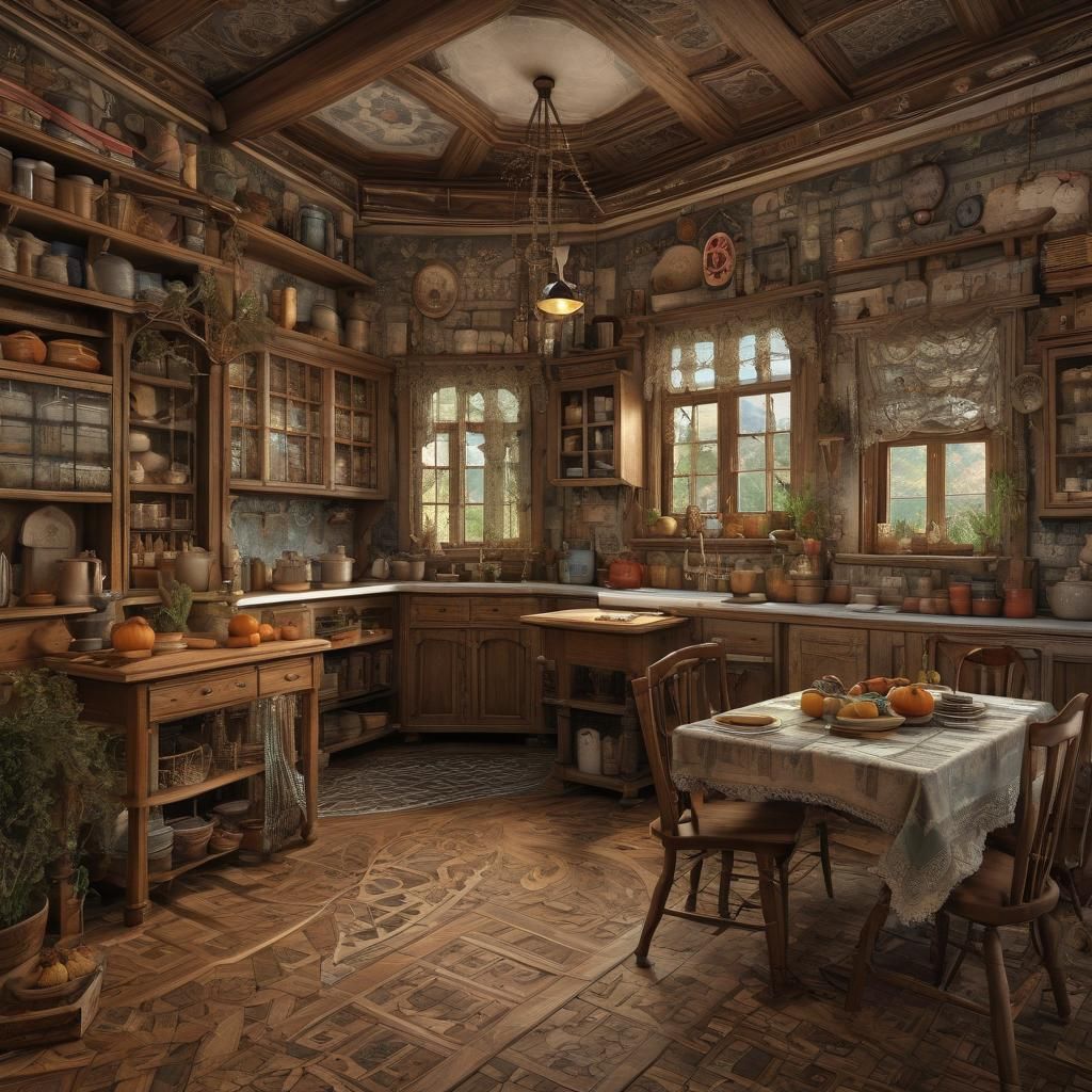 Cozy Country Kitchen with Abstract Elements