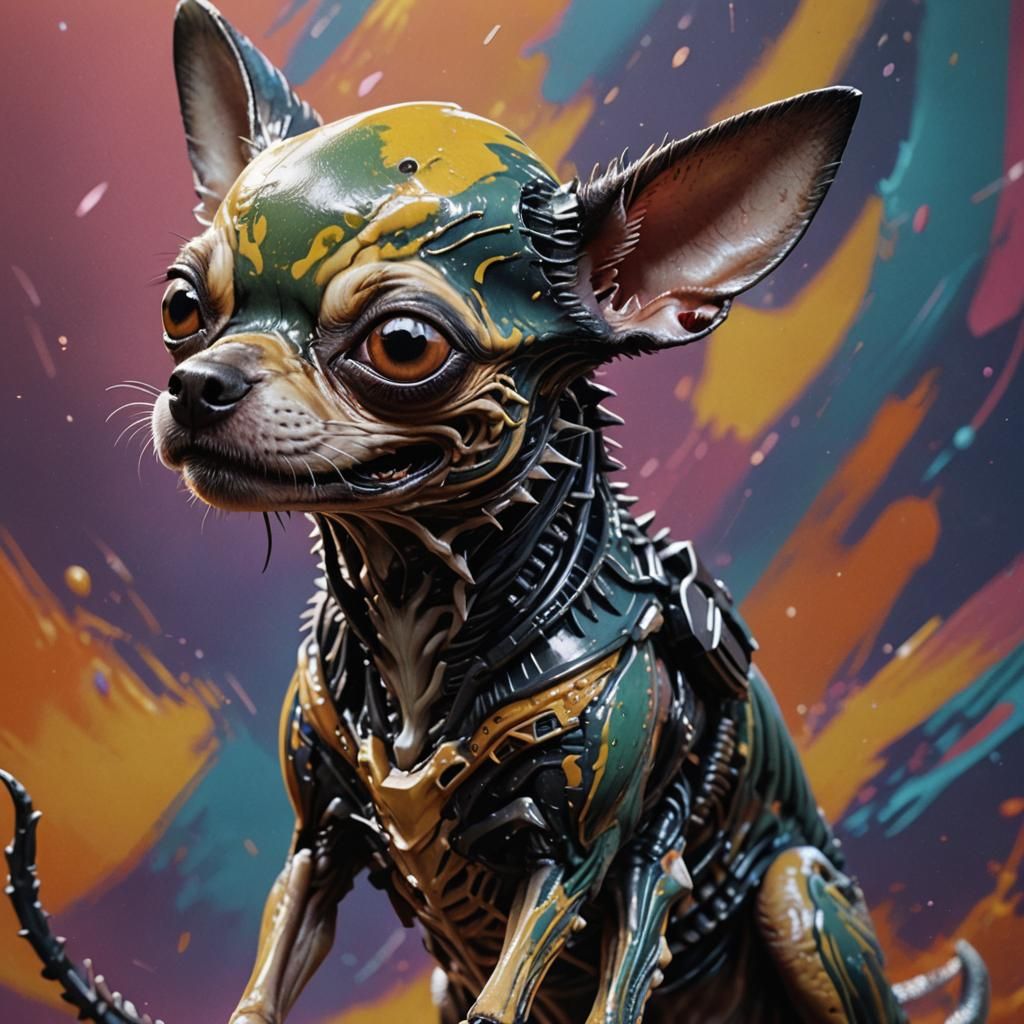 Hyperrealistic Chihuahua Xenomorph Hybrid Concept Art
