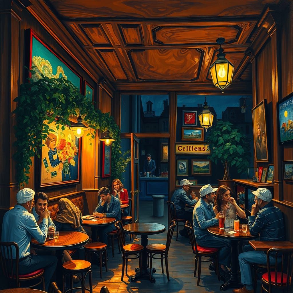 Vibrant Cafe Scene as Impasto Painting