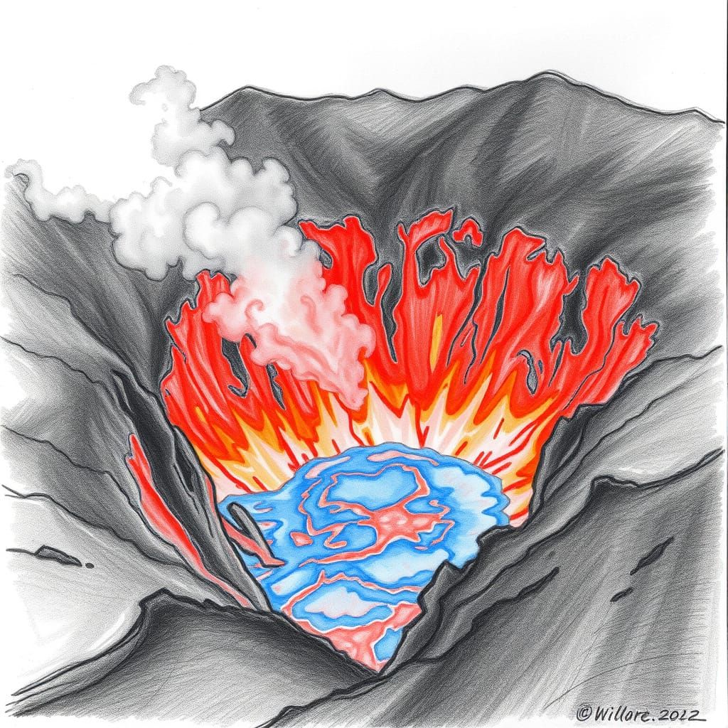 Exploring Volcano Lava in Vibrant Pencil Sketches