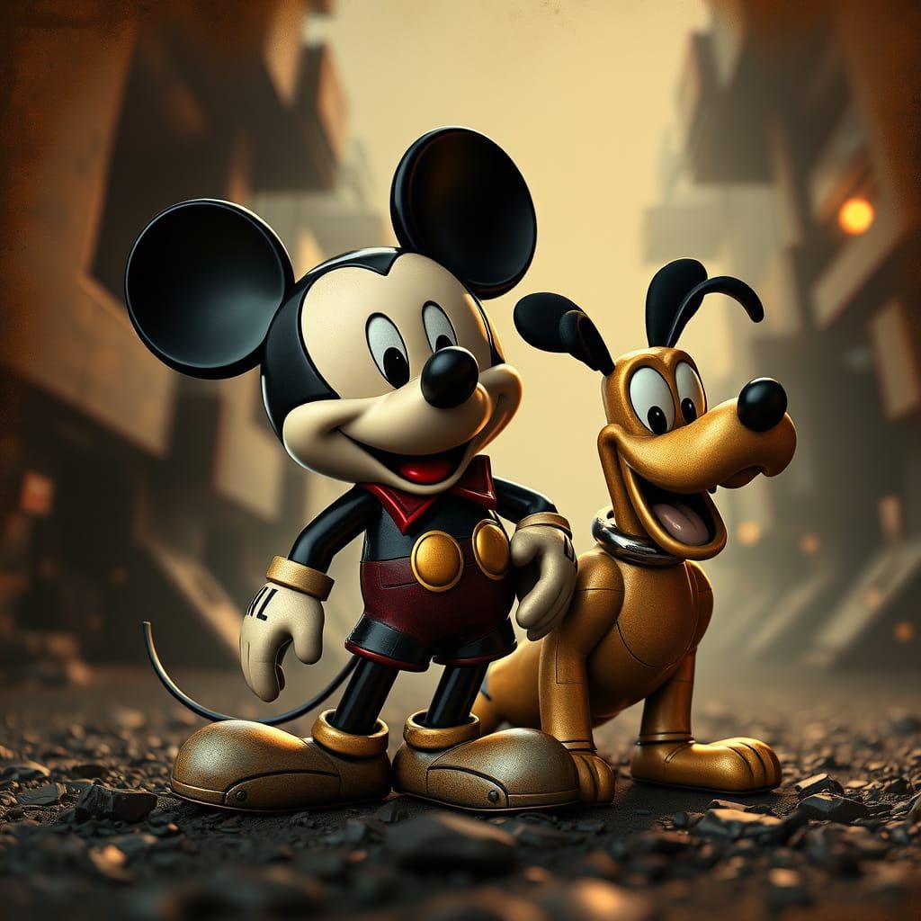Retro Mickey and Pluto Sci-Fi Mech Poster