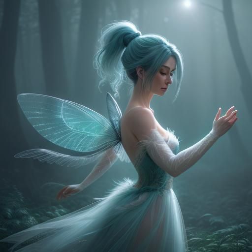 Fairy Flight in Misty Moonlight: Digital Art