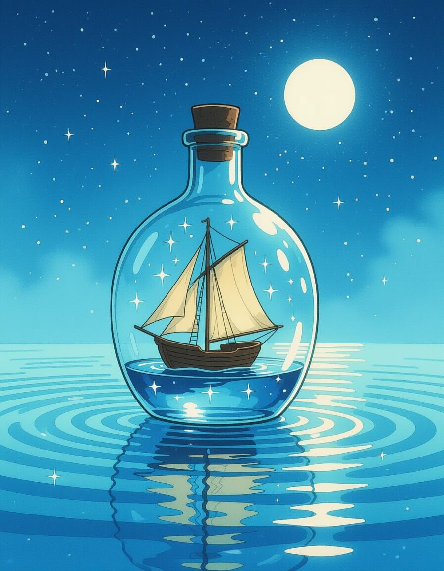 Ship in a Bottle: Ghibli-esque Anime Art