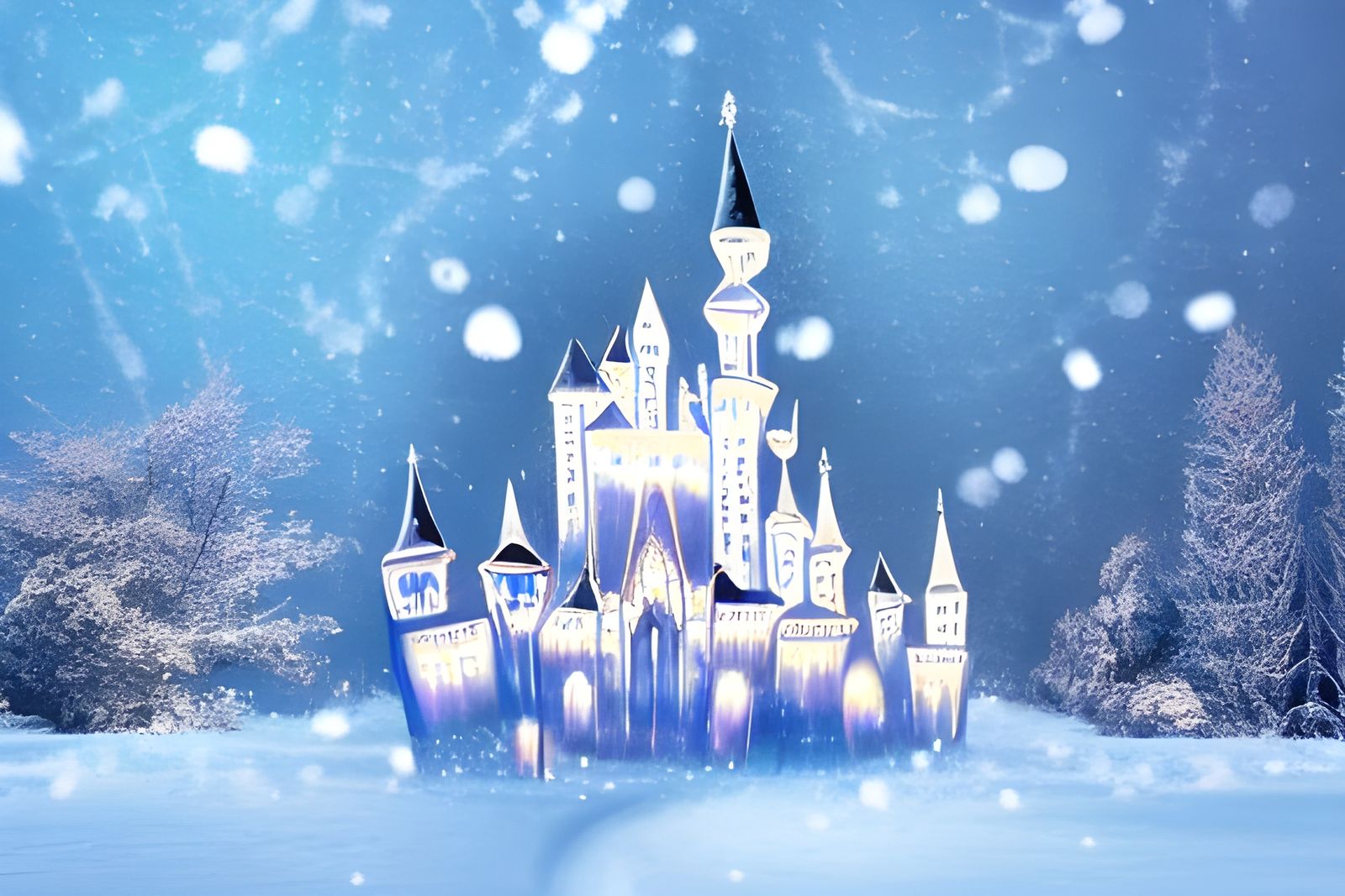 Glistening Quartz Crystal Castle in Winter Wonderland