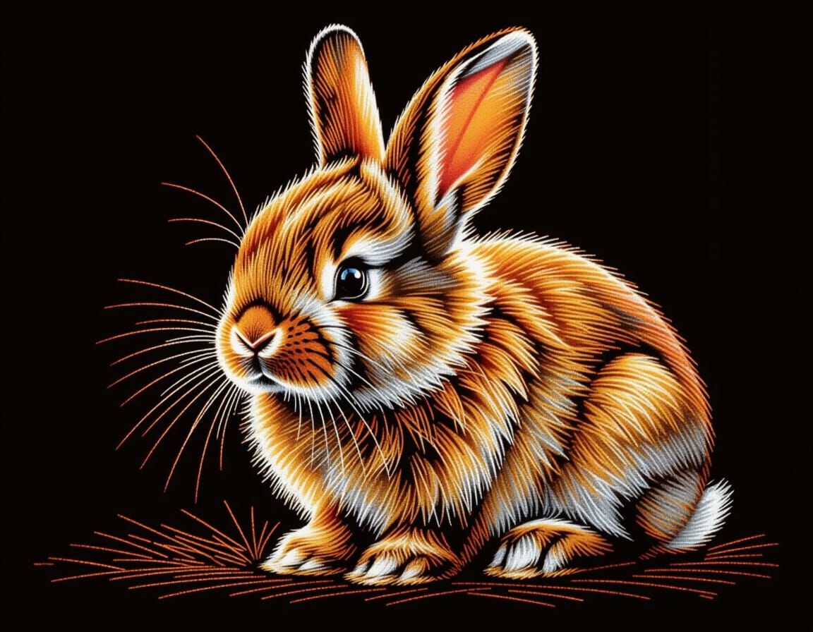 Fluffy Brown Bunny in Scratch Art Style