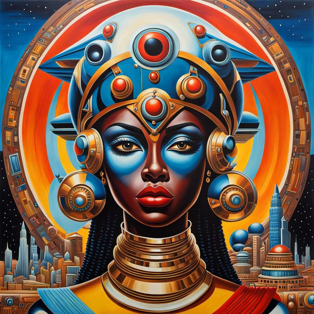 Afroamericana Painting in Retrofuturism Style