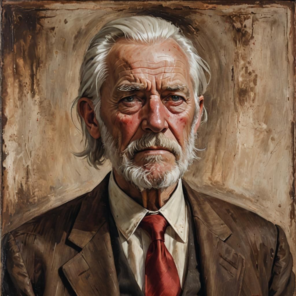 Realistic Painting of Stern Old Man in Suit