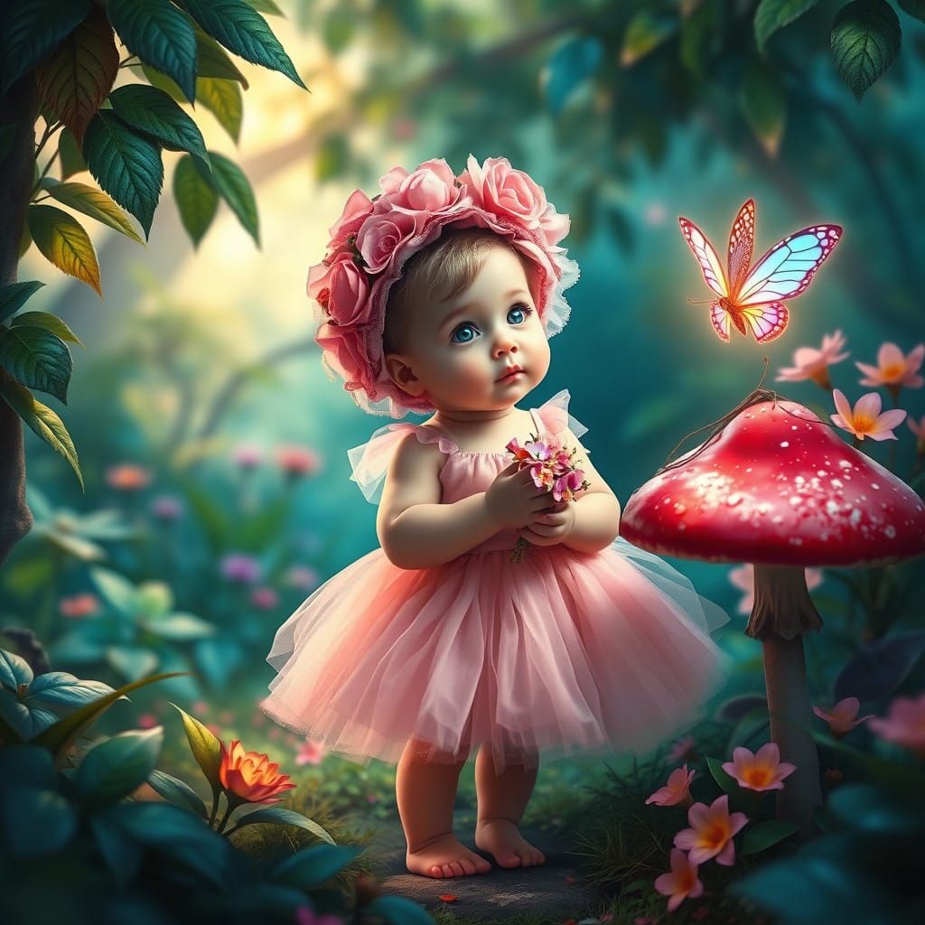 Whimsical Garden Scene with Baby Girl