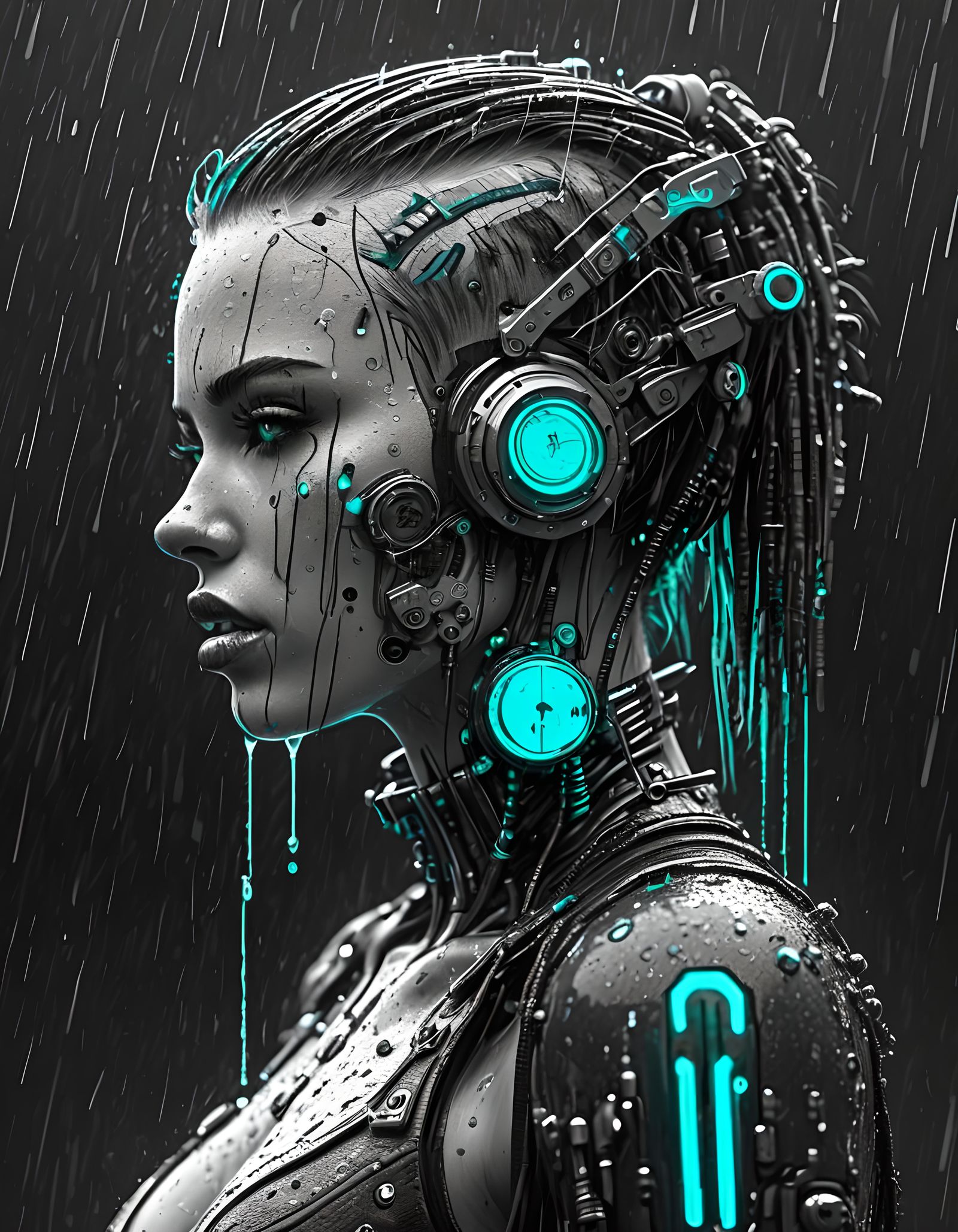 Cyberpunk Girl with Neon Accents in Selective Color