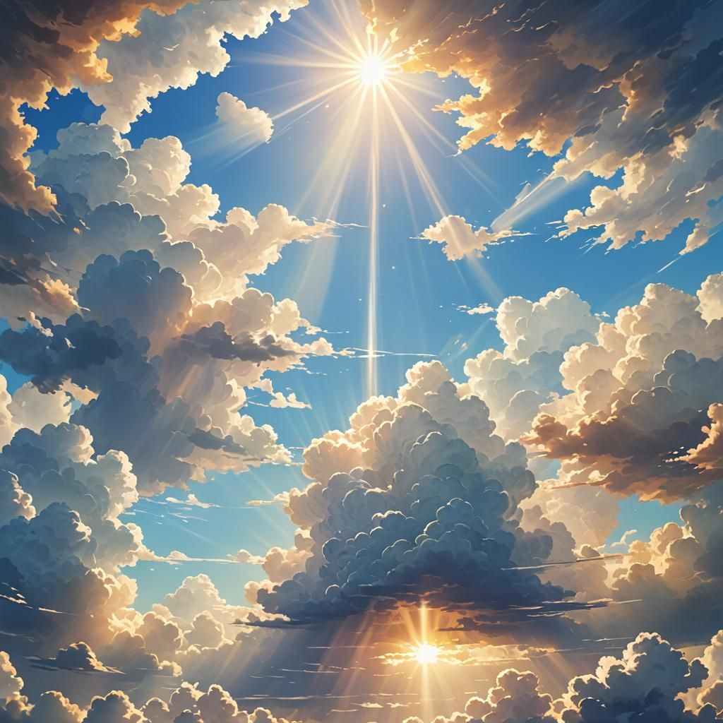 Divine Sunshine Beams Through Clouds